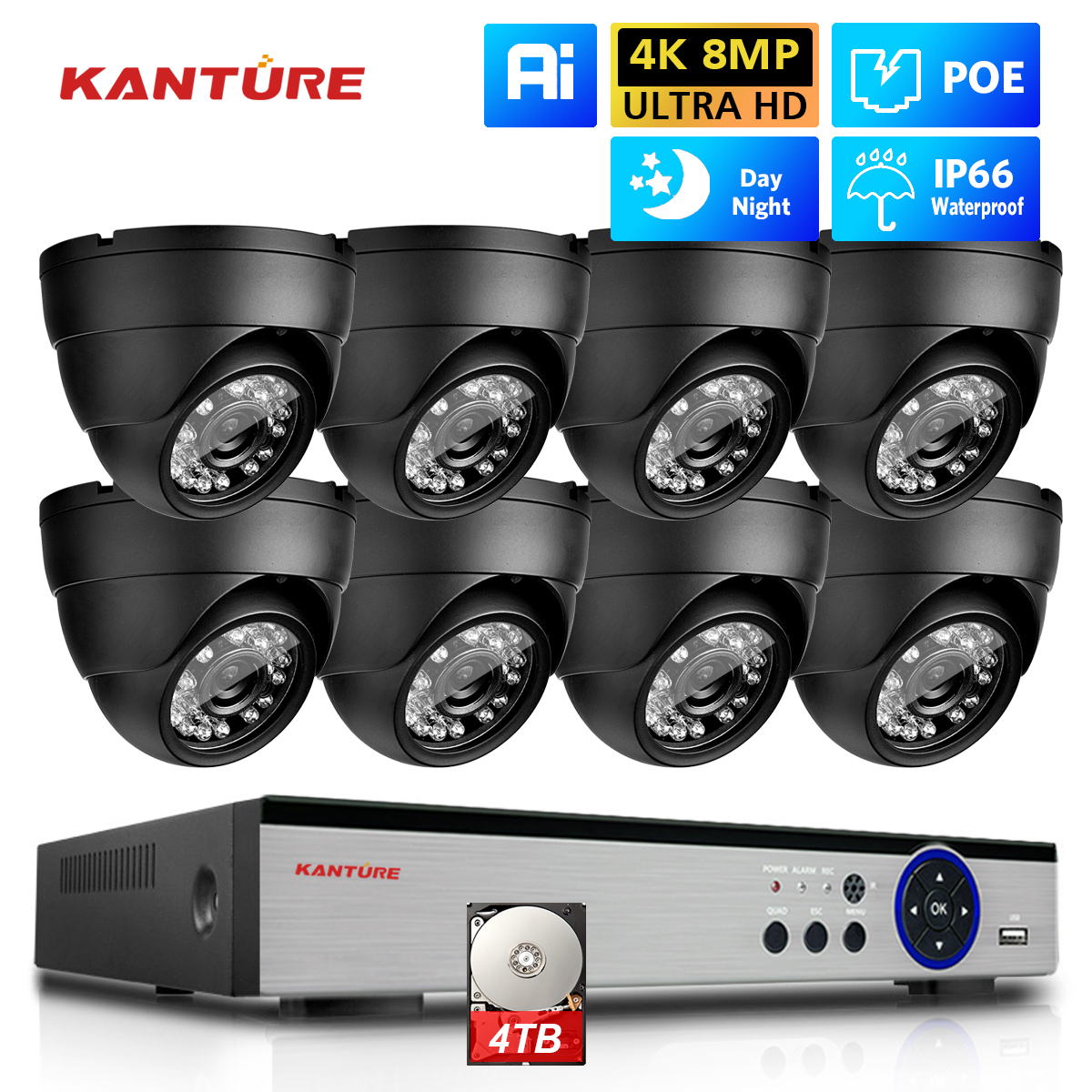 Home Security Outdoor Camera System - KANTURE 8CH 4K CCTV Camera System