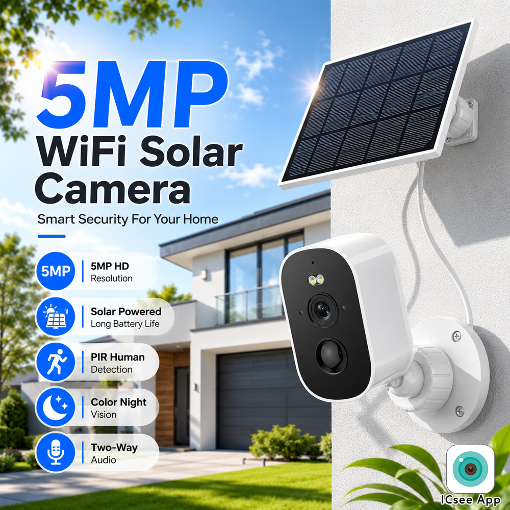 Home Security Wireless Cameras - 5MP WiFi Solar Security Camera Outdoor