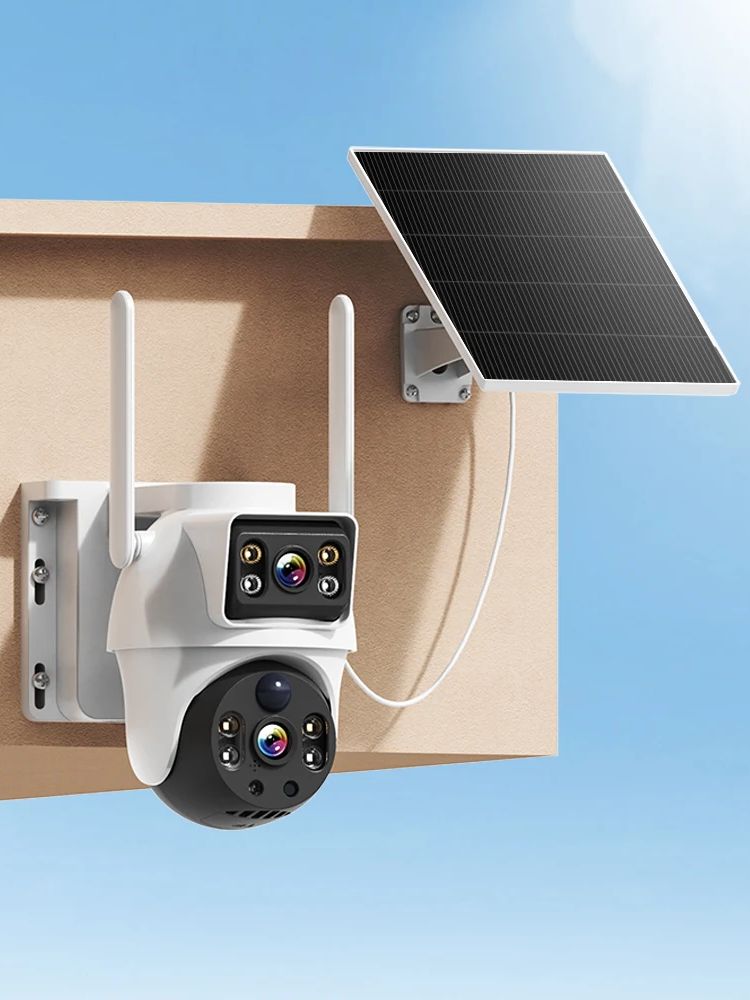 Home Security Outdoor Camera System - WiFi Solar Camera Dual Lenses Outdoor