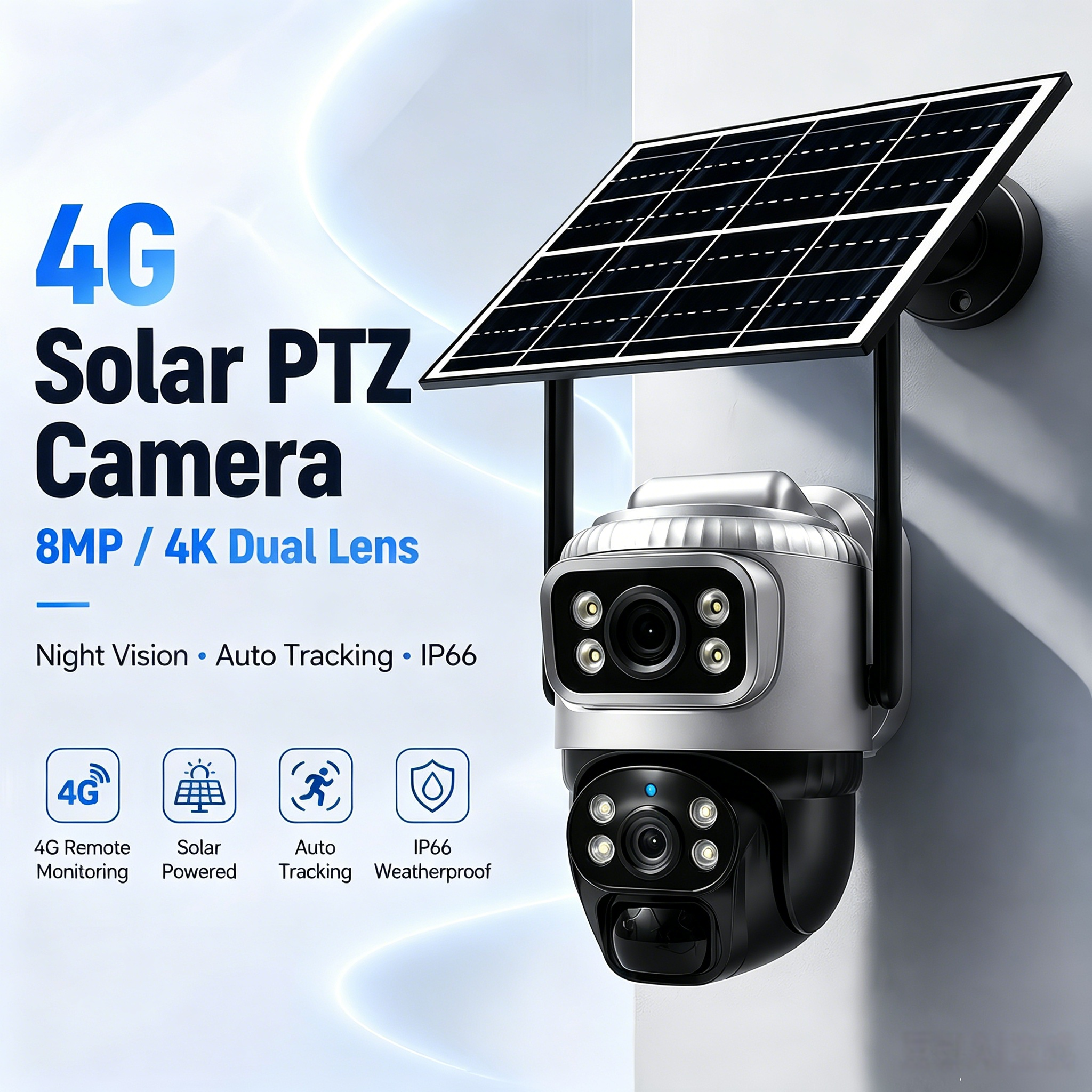 Home Security Outdoor Camera System - 8MP 4K 4G Solar PTZ Security
