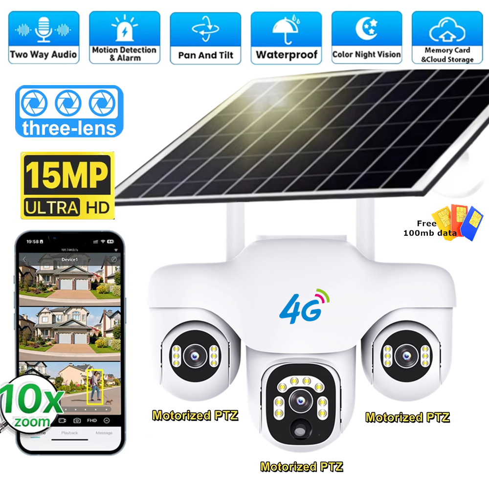 Home Security Outdoor Camera System - V380 Pro 15MP Triple Lens PTZ