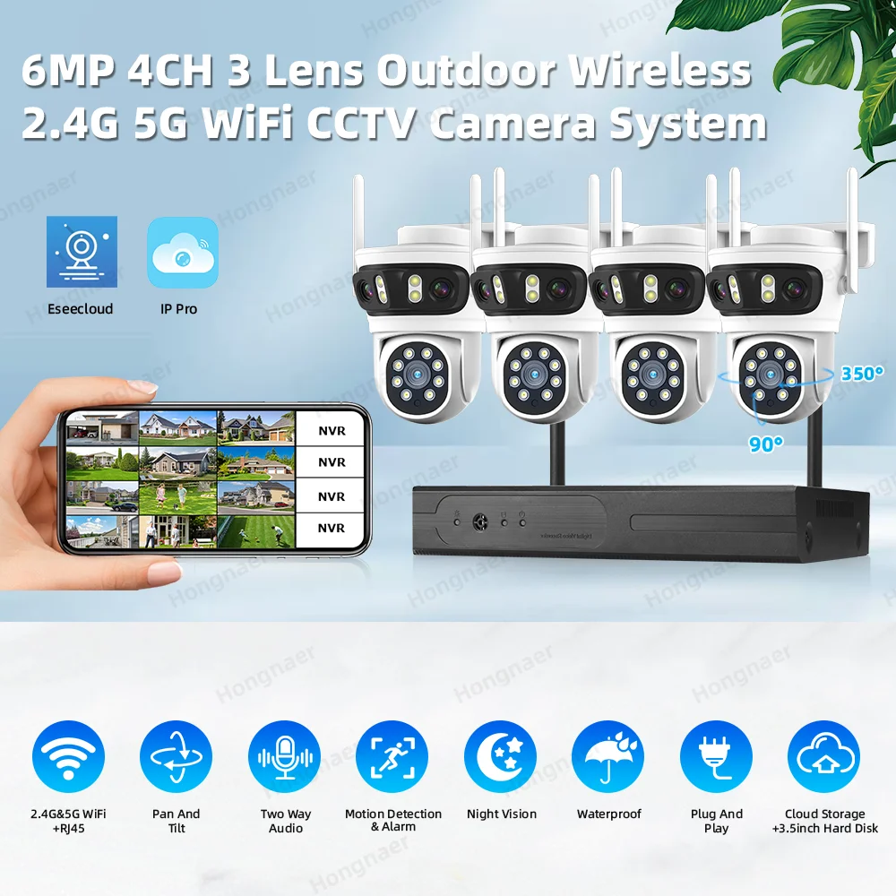 2026 Hongnaer 6MP 4CH 3 Lens 2 - Home Security Camera System ulasan dan harga