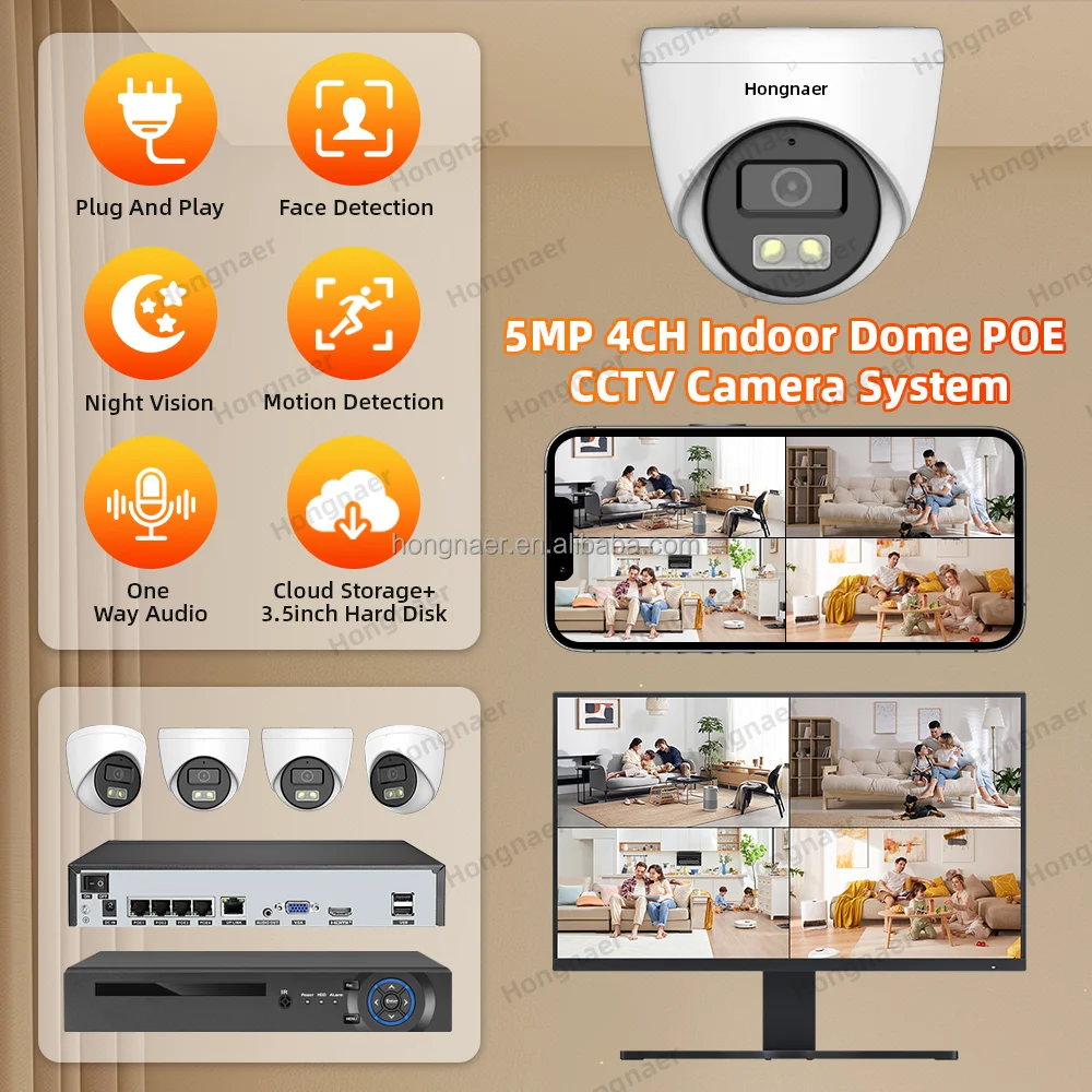 2026 Hongnaer 4MP 5MP 8MP 4CH  - Home Security Camera System ulasan dan harga