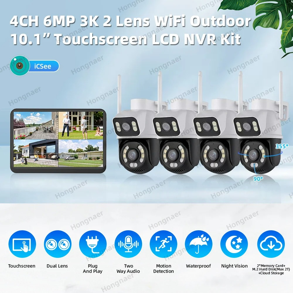 Hongnaer 6MP 4CH Dual Lens Hom - Home Security Wireless Cameras ulasan dan harga
