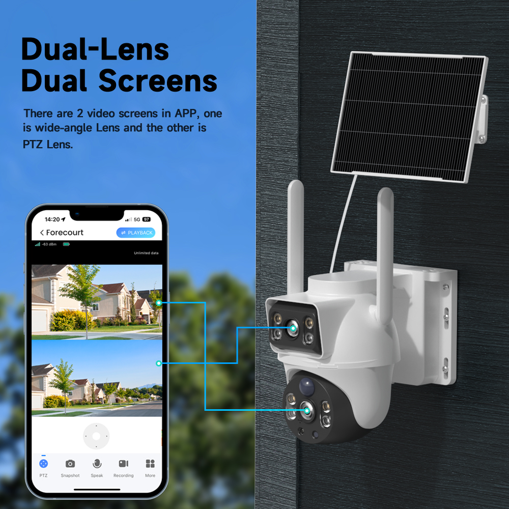 WiFi Solar Camera Dual Lenses  - Home Security Outdoor Camera System ulasan dan harga