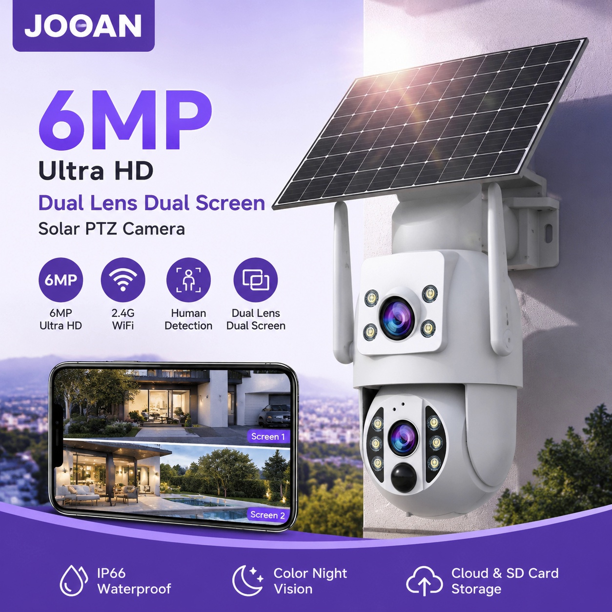 JOOAN 6MP Outdoor Solar Wifi C - Home Security Outdoor Camera System ulasan dan harga